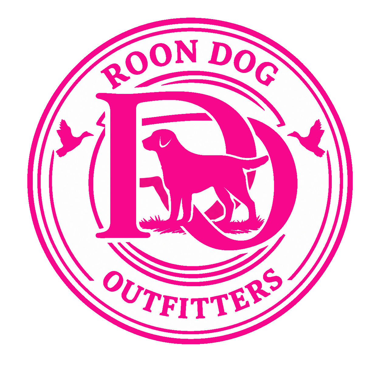 Roon Dog Outfitters circular badge logo with a retriever and ducks